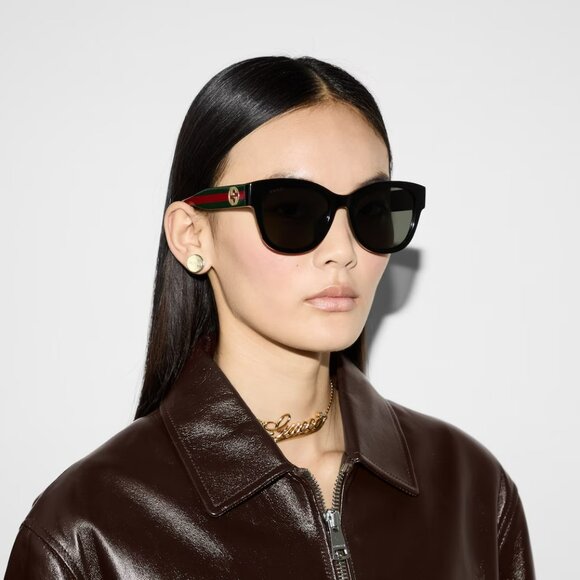 Gucci Women’s Sunglasses – Black/Green Butterfly Frame Grey Lenses GG1866SK 001 main image 11